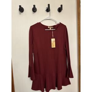 Aryeh Maroon Wine Colored Tunic Top Long Sleeve Stretch Long Size Large NWT $36